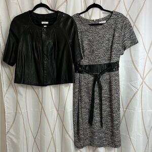 Calvin Klein Black and Gray Dress with Leather Jacket